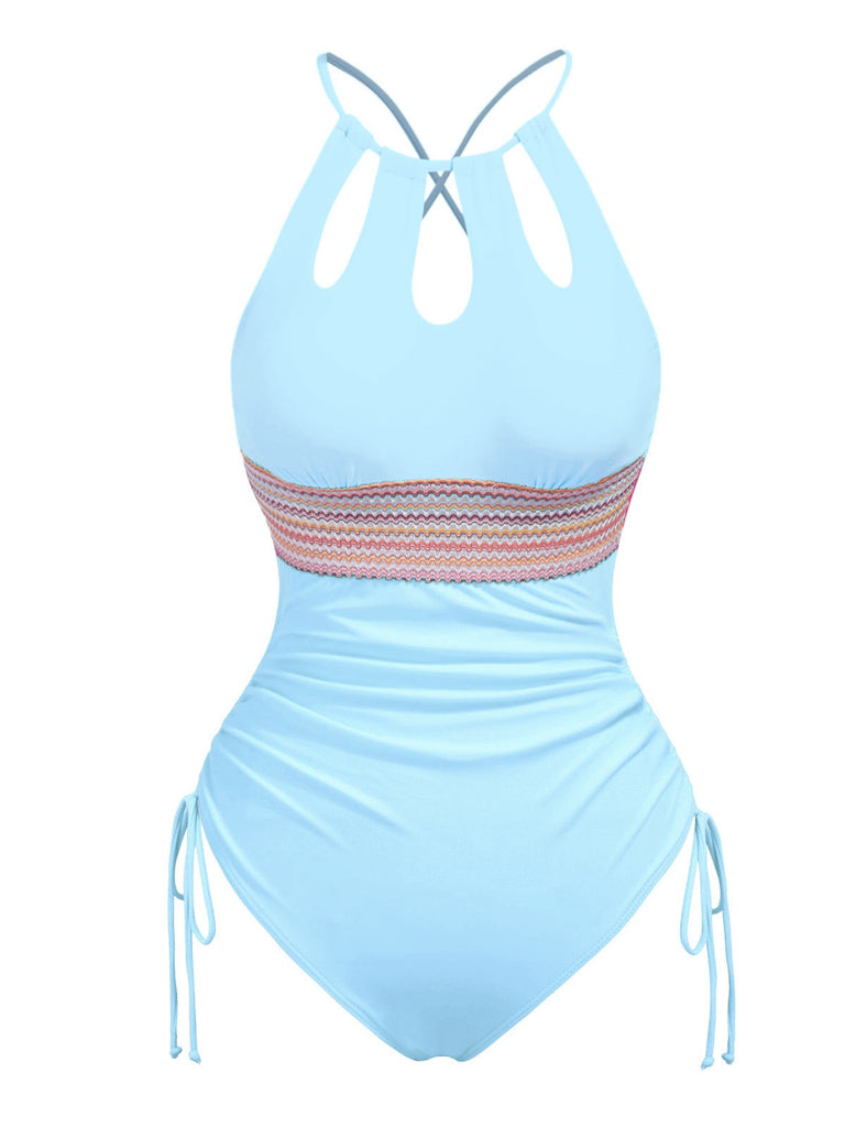 Maillot de bain col trou de serrure et liens croisés des années 1950