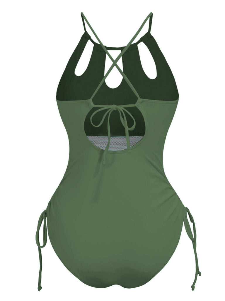 Maillot de bain col trou de serrure et liens croisés des années 1950