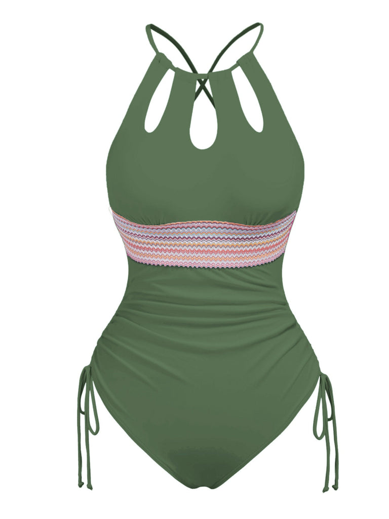 Maillot de bain col trou de serrure et liens croisés des années 1950