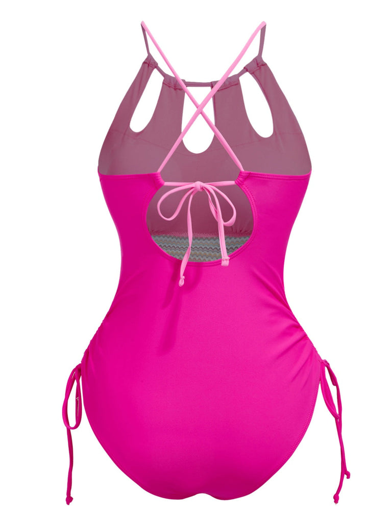 Maillot de bain col trou de serrure et liens croisés des années 1950