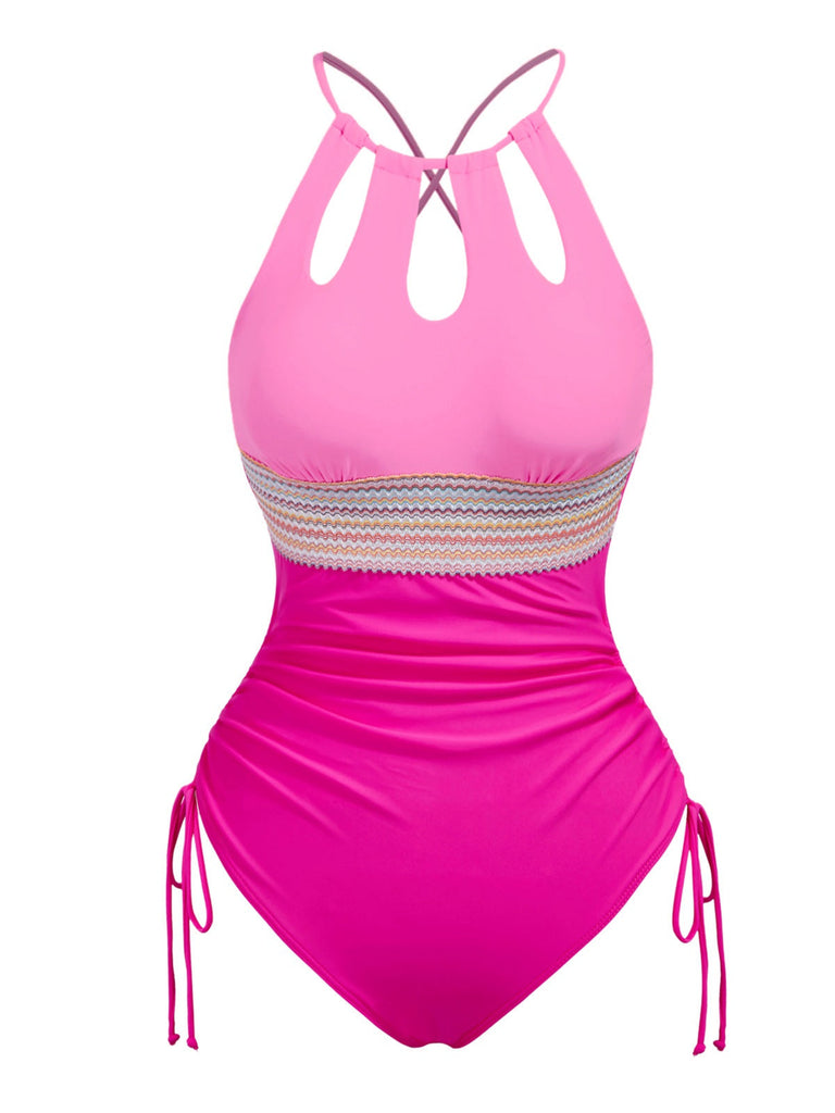 Maillot de bain col trou de serrure et liens croisés des années 1950