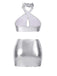 Maillot de bain dos nu croisé à cordon de serrage laser argenté années 1960