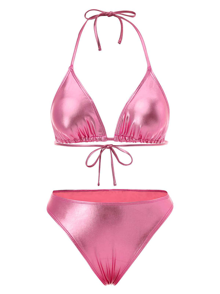 Bikini métallisé dos nu et paréo froncé années 1970