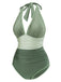 Maillot de bain décolleté dos nu froncé vert des années 1950