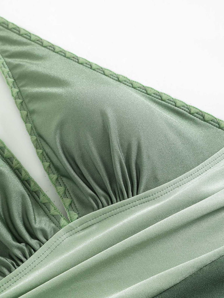 Maillot de bain décolleté dos nu froncé vert des années 1950