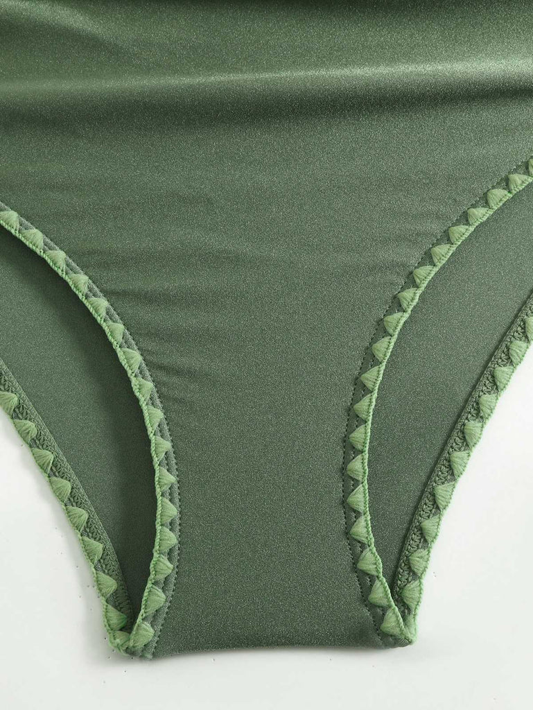 Maillot de bain décolleté dos nu froncé vert des années 1950
