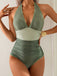 Maillot de bain décolleté dos nu froncé vert des années 1950