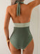 Maillot de bain décolleté dos nu froncé vert des années 1950