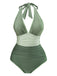 Maillot de bain décolleté dos nu froncé vert des années 1950