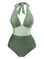 Maillot de bain décolleté dos nu froncé vert des années 1950