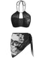 [Prévente] Ensemble bikini noir motif crâne col licou et cache-maillot années 80