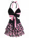 Maillot de bain jupe dos nu rose années 1980