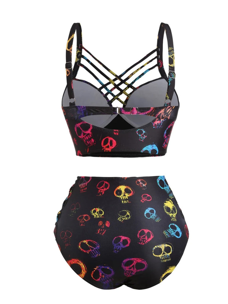 [Prévente] Ensemble bikini noir gothique avec tête de mort années 1980
