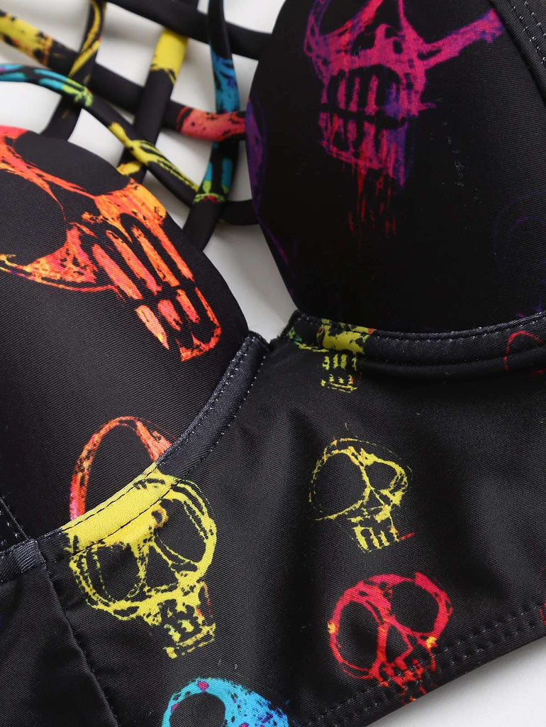 [Prévente] Ensemble bikini noir gothique avec tête de mort années 1980