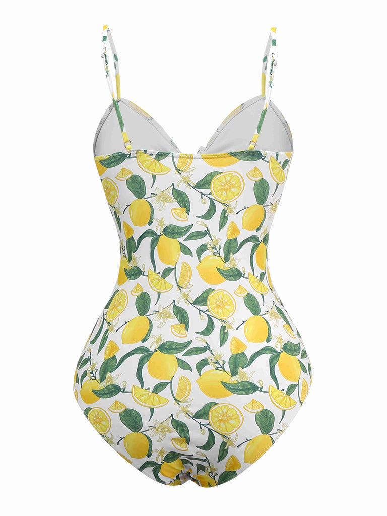 Maillot de bain une pièce citron et nœud jaune années 1950