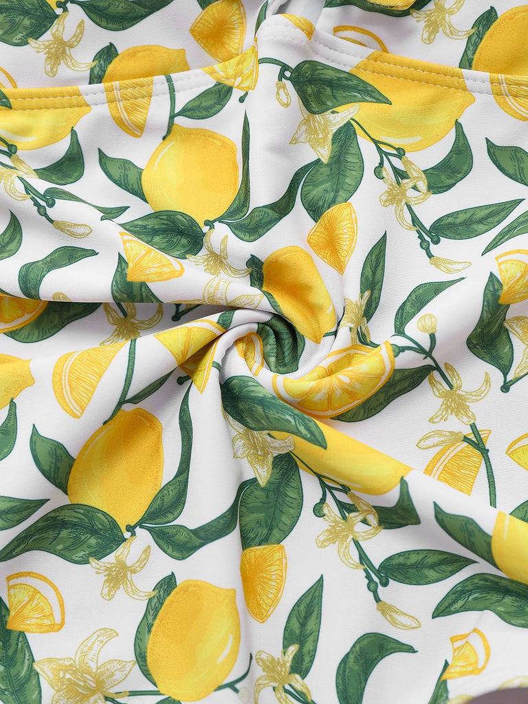 Maillot de bain une pièce citron et nœud jaune années 1950