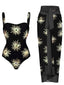 Maillot de bain une pièce et cache-maillot noir doré feu d'artifice années 1960
