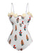 2PCS Maillot de bain à bretelles fleuries 3D et cache-maillot blanc des années 1960