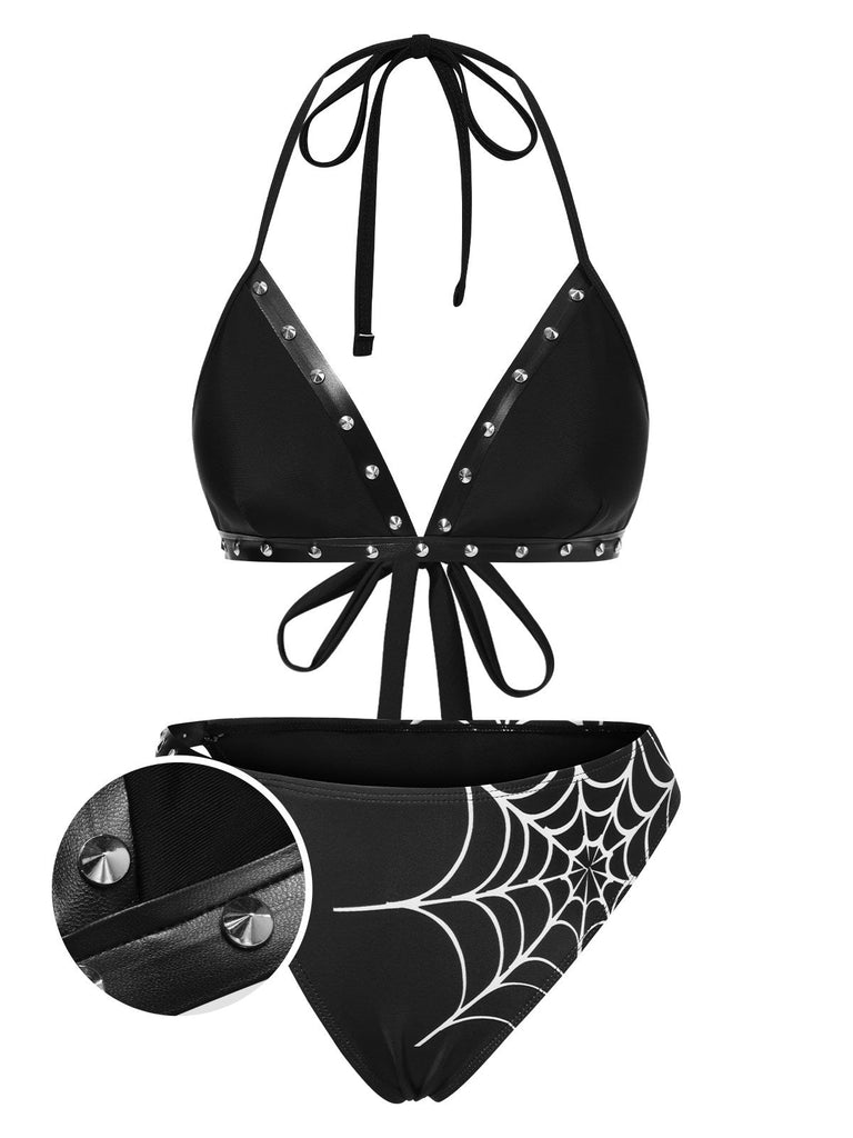 [Prévente] Ensemble bikini noir à rivets style gothique des années 1980