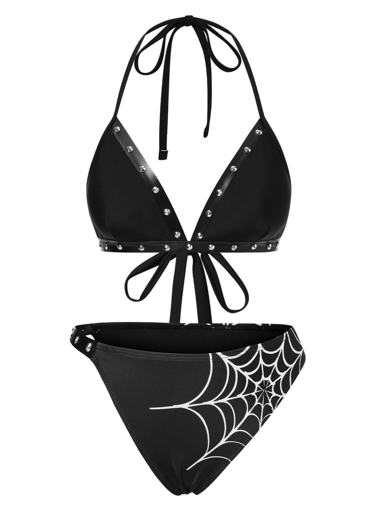 [Prévente] Ensemble bikini noir à rivets style gothique des années 1980