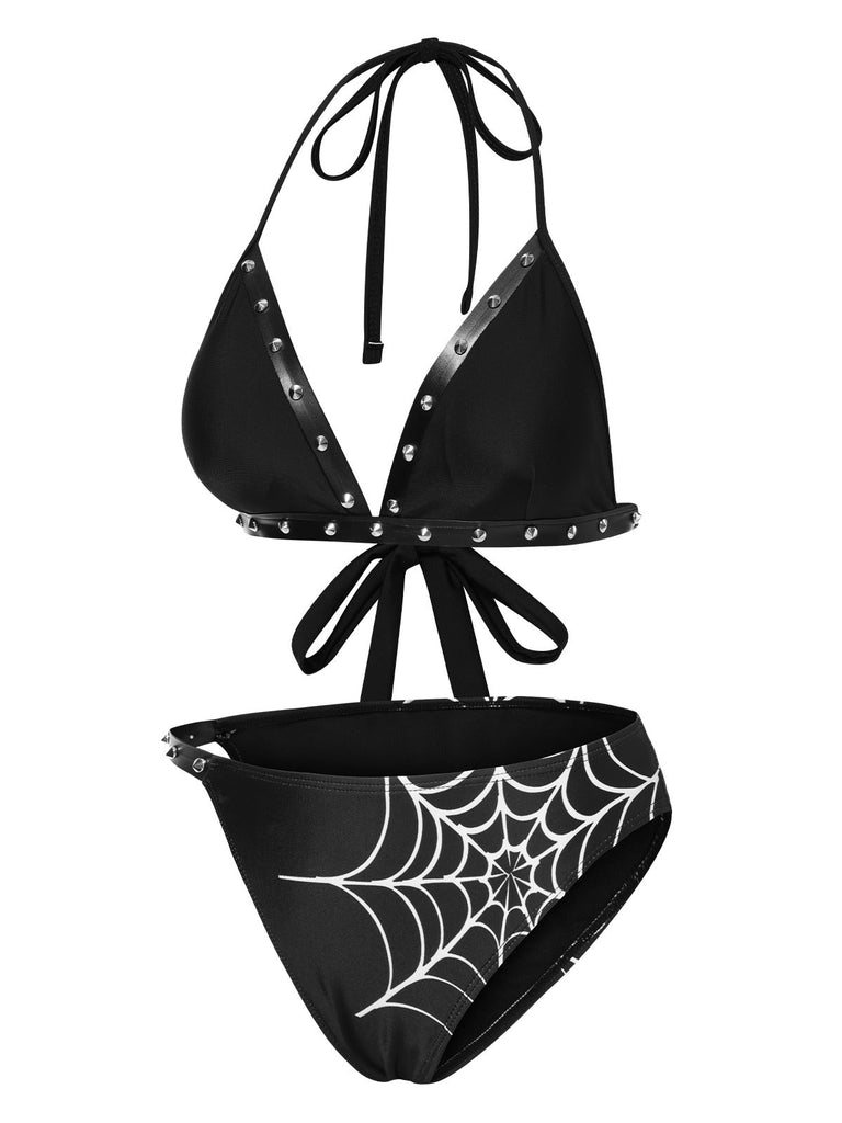 [Prévente] Ensemble bikini noir à rivets style gothique des années 1980