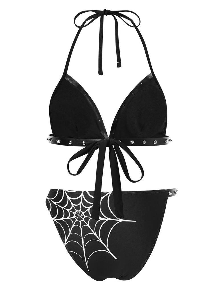 [Prévente] Ensemble bikini noir à rivets style gothique des années 1980