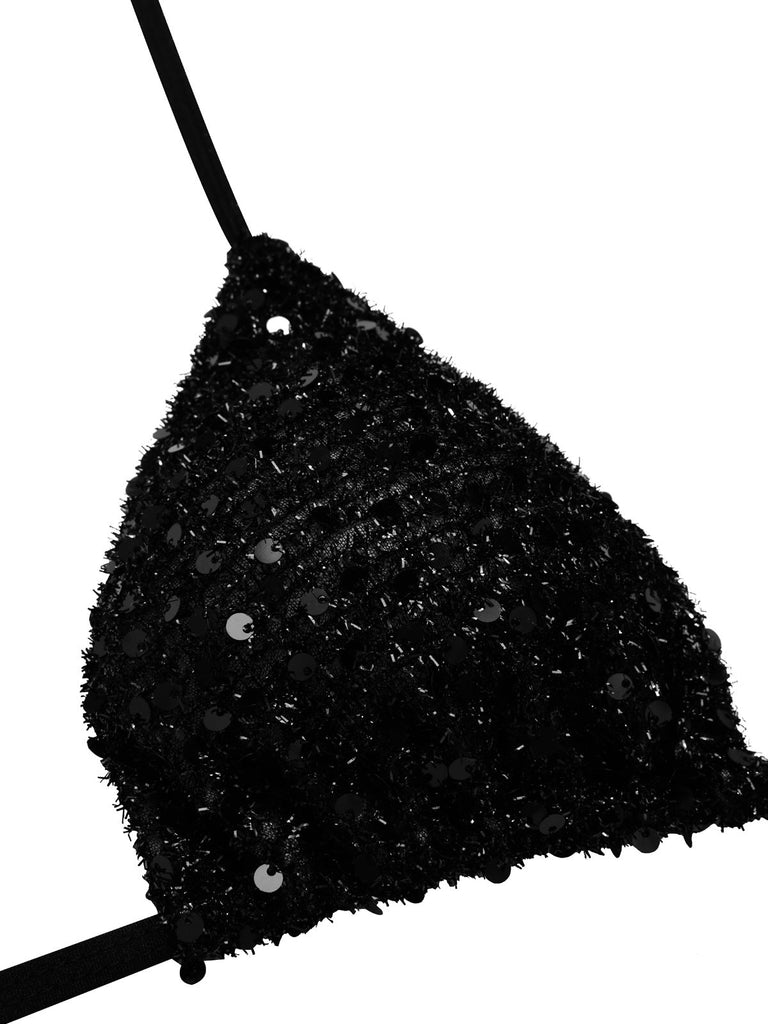 [Prévente] Ensemble de bikini patchwork à paillettes noir et blanc années 1940