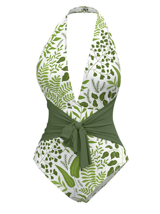 Maillot de Bain une pièce végétaux vert années 1960