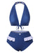 [Prévente] Maillot de bain bleu à pois dos nu volants style années 50