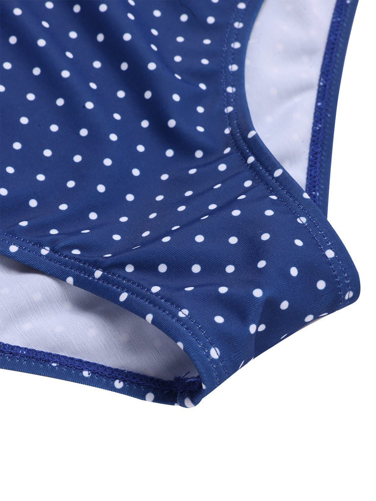[Prévente] Maillot de bain bleu à pois dos nu volants style années 50