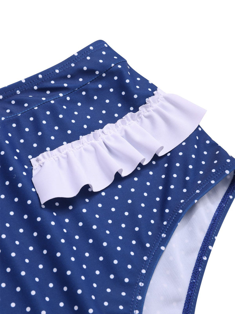 [Prévente] Maillot de bain bleu à pois dos nu volants style années 50