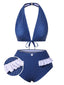 [Prévente] Maillot de bain bleu à pois dos nu volants style années 50