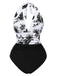 Maillot de bain dos nu col V motif silhouette de feuille des années 1940