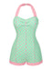 [Pré-vente] Maillot de bain verte à licou à pois contrastée cœur années 1960