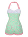[Pré-vente] Maillot de bain verte à licou à pois contrastée cœur années 1960