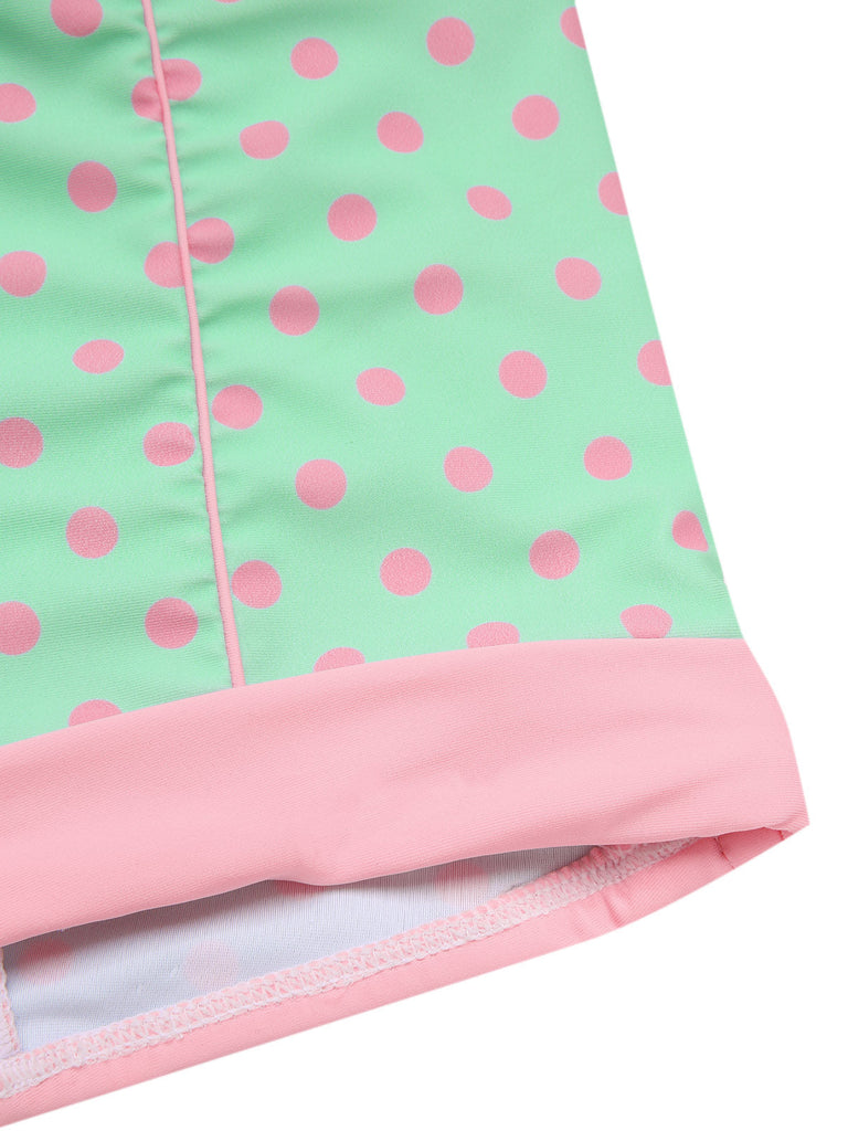 [Pré-vente] Maillot de bain verte à licou à pois contrastée cœur années 1960