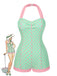[Pré-vente] Maillot de bain verte à licou à pois contrastée cœur années 1960