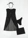 3PCS Ensemble bikini dos nu noir uni des années 1950 et cache-maillot