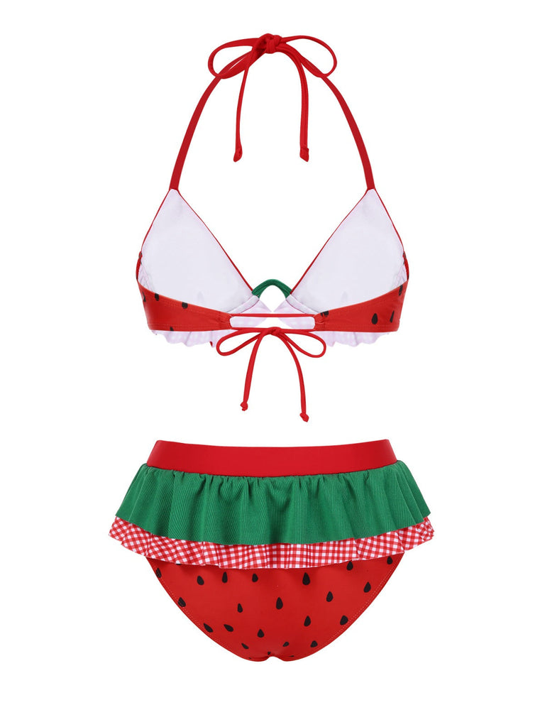 [Prévente] Ensemble bikini rouge à volants pastèque années 1950