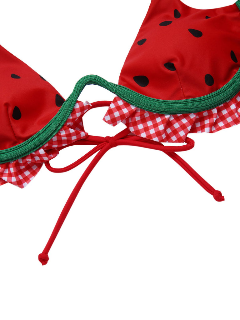 [Prévente] Ensemble bikini rouge à volants pastèque années 1950