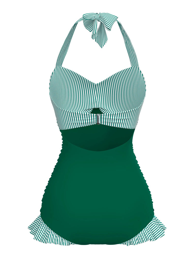 [Prévente] Maillot de bain une pièce dos nu rayé vert des années 1940