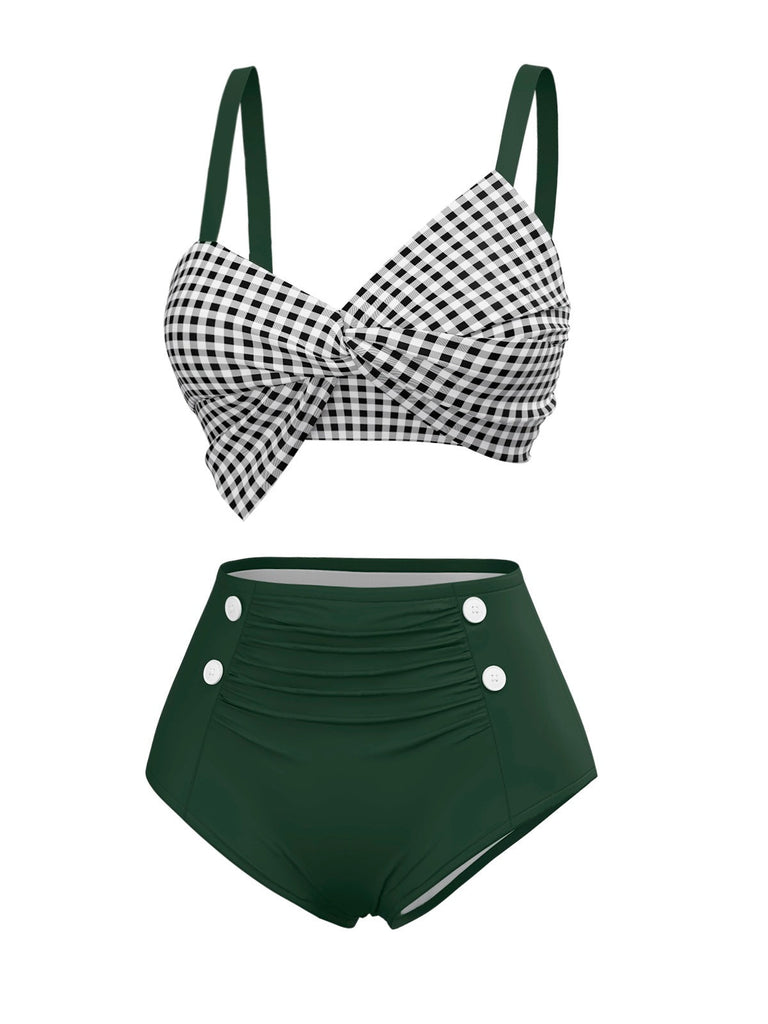 [Prévente] Maillot de bain vert à carreaux vichy bretelles torsadées nnées 1950