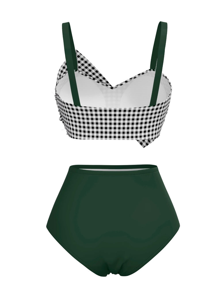 [Prévente] Maillot de bain vert à carreaux vichy bretelles torsadées nnées 1950