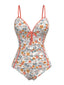 Maillot de bain une pièce froncé à fleurs orange des années 1960