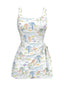 Robe de bain blanche col carré cocotiers peintes années 40