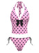 [Prévente] Ensemble bikini dos nu rose à pois et nœud années 1970