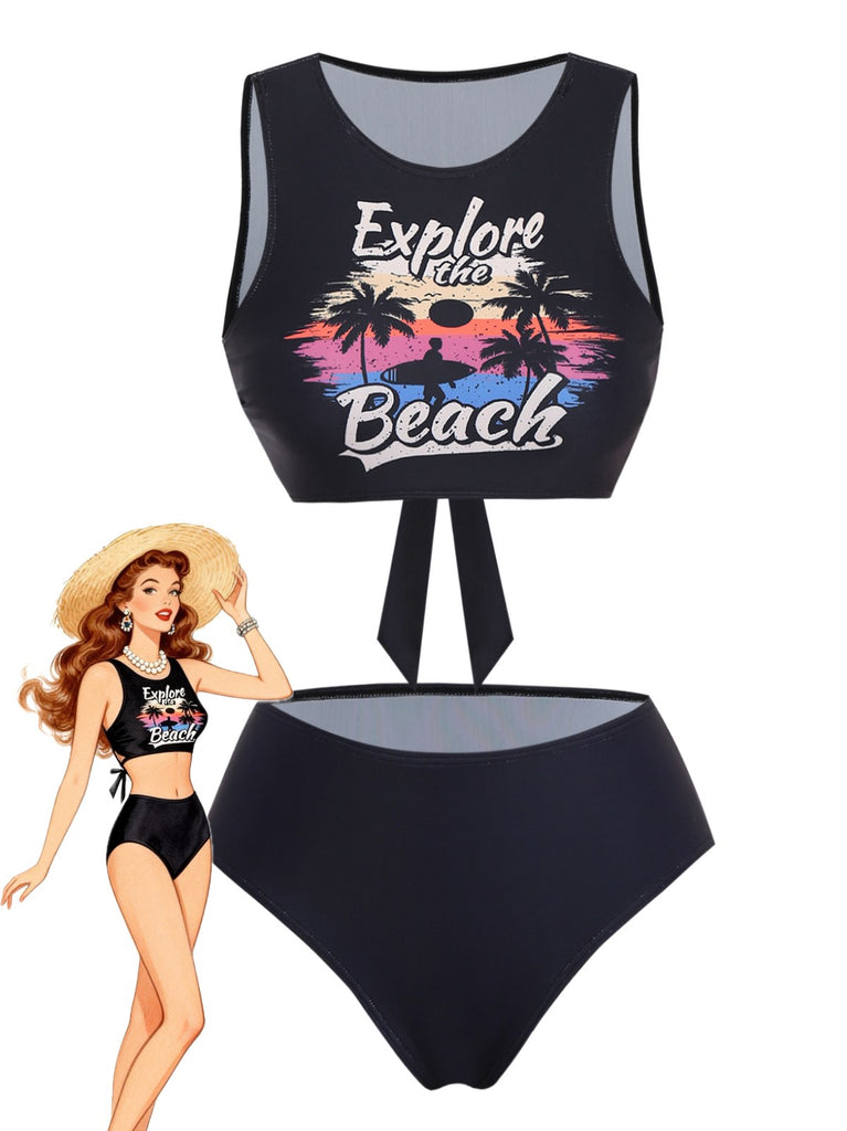 Ensemble Tankini Noir Explore The Beach Années 1950
