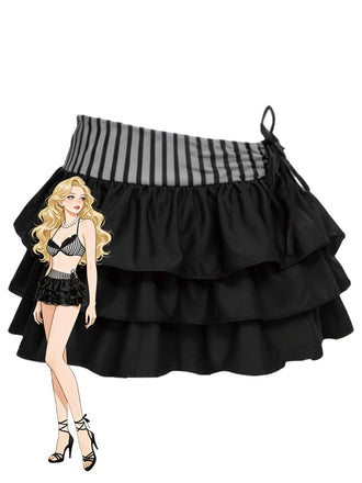 [Prévente] Jupe rose à rayures en maille avec nœud et volants années 60