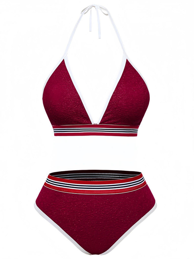 Ensemble Bikini Col Licou Pailleté Rouge Années 80