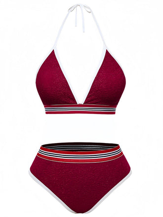 Ensemble Bikini Col Licou Pailleté Rouge Années 80